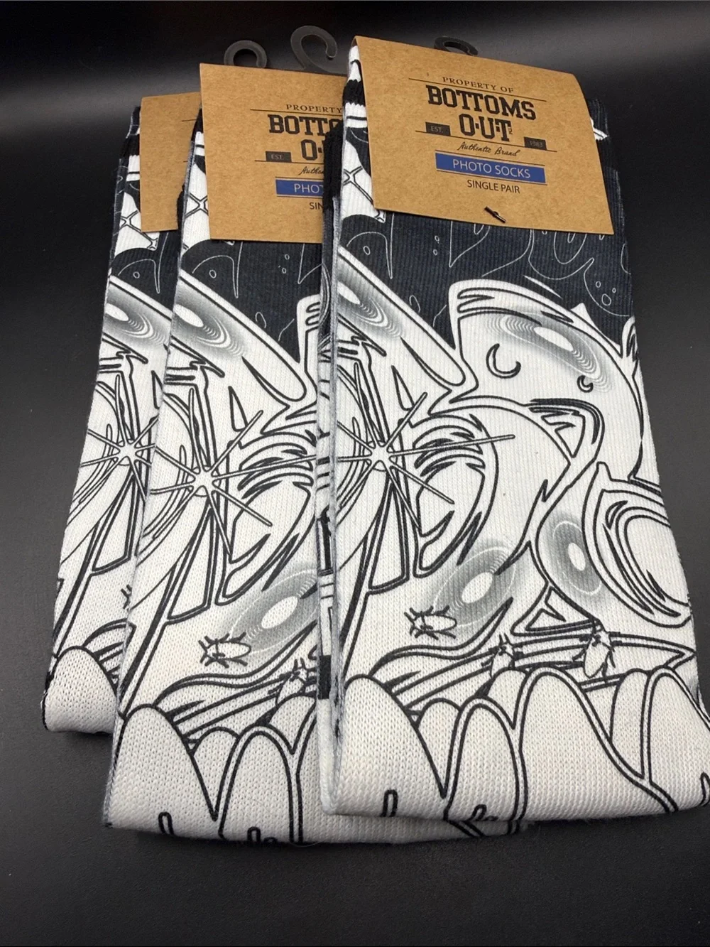 Bottoms Out Black and White Graffiti Crew Socks 3 pairs
